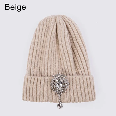 Ralferty вязаная зимняя шапка женская Skullies Beanies женские роскошные хрустальные шапки шапка Осенняя теплая трикотажная шапка с черепами Черная шапка femme - Цвет: Бежевый