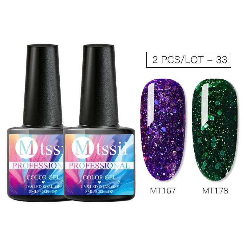 Mtssii 1/2Pcs UV Nail Gel Polish Set DIY Glitter Salon Nail Lacquer Enamel Semi Permanent Pink Led Gel Kits Nail Art Decoration - Цвет: S01600S01611