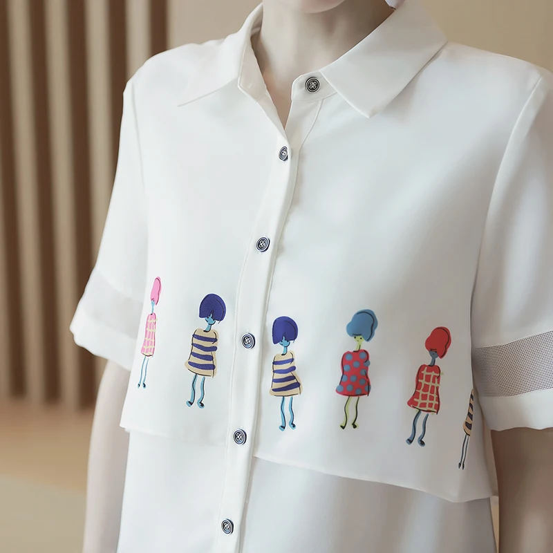 2017 Новое лето шифон женщины рубашка повседневная Мультфильм печати блузки