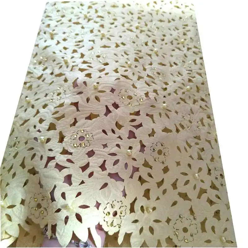 Новая мода жаккардовая ткань лазерной резки африканская вышивка кружевная для