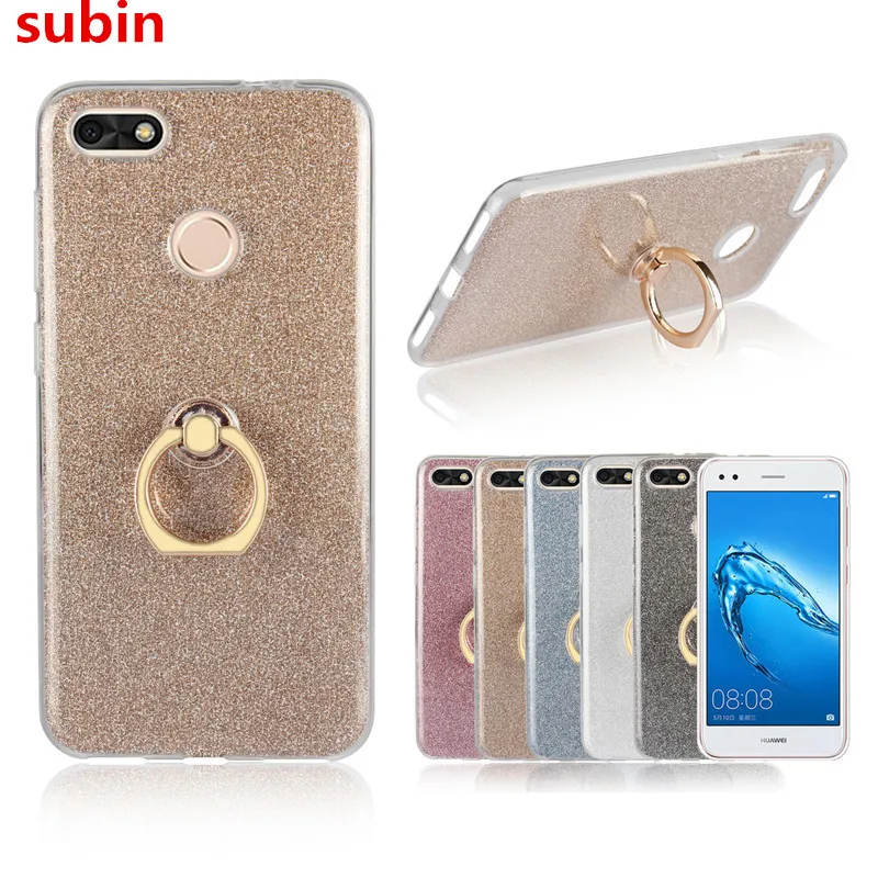For Huawei P9 Lite Mini Case 5.0 inch Flash powder 3D Relief Silicone Soft Cover TPU With Ring Phone Bag |