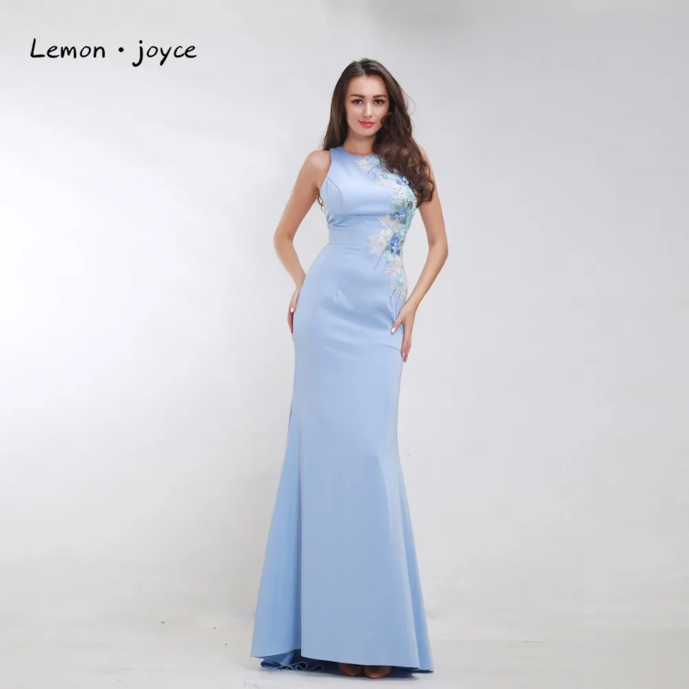 Формальные небесно Голубые Вечерние платья для женщин 2020 с О образным вырезом
