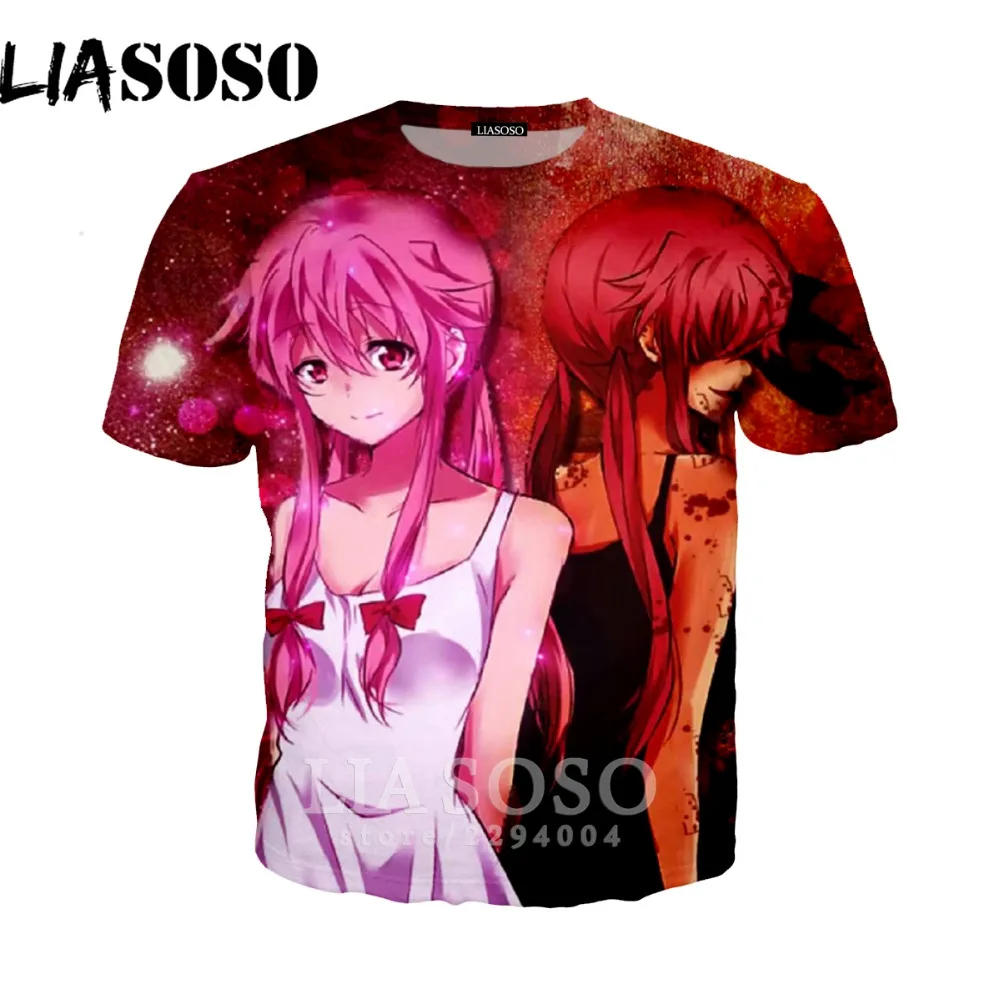 LIASOSO Аниме дневник будущего футболка для мужчин Mirai Nikki короткий рукав мультфильм