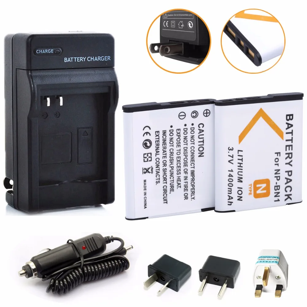 

2Pcs NP-BN1 NPBN1 NP BN1 Battery + Charger for SONY CyberShot DSC TX9 T99 WX5 TX7 W390 W380 W350 W360 QX100 W370 W730 Camera