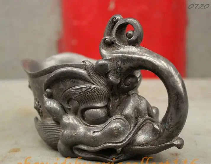 6 &quotотмеченный Китайский дворец чистая бронза Exorcise Голова Дракона Кубок Zun Rhyton