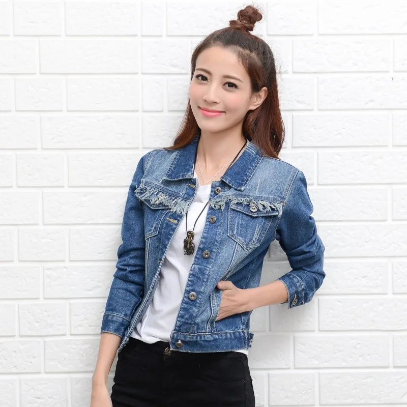 Куртка женская джинсовая короткая облегающий белый топ с отложным воротником