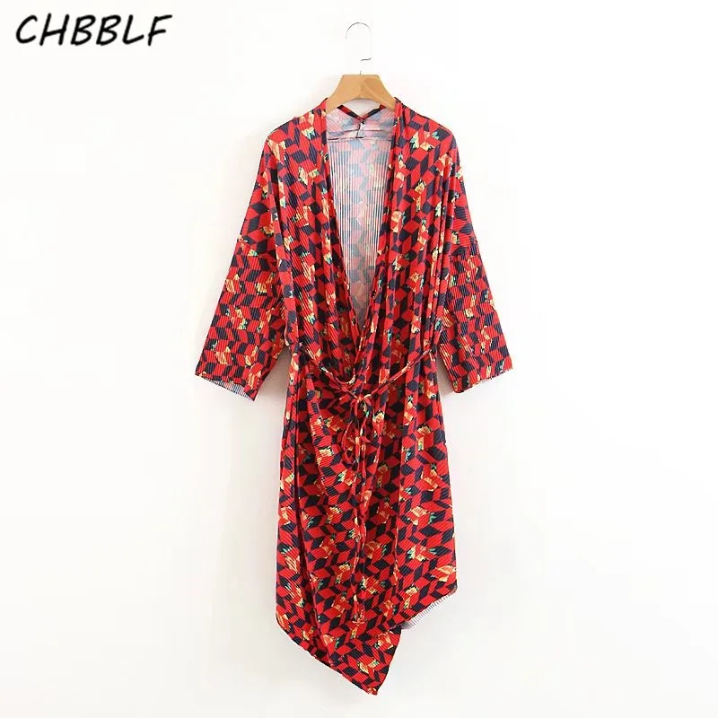 CHBBLF женское платье с принтом три четверти рукав v образный вырез повседневные