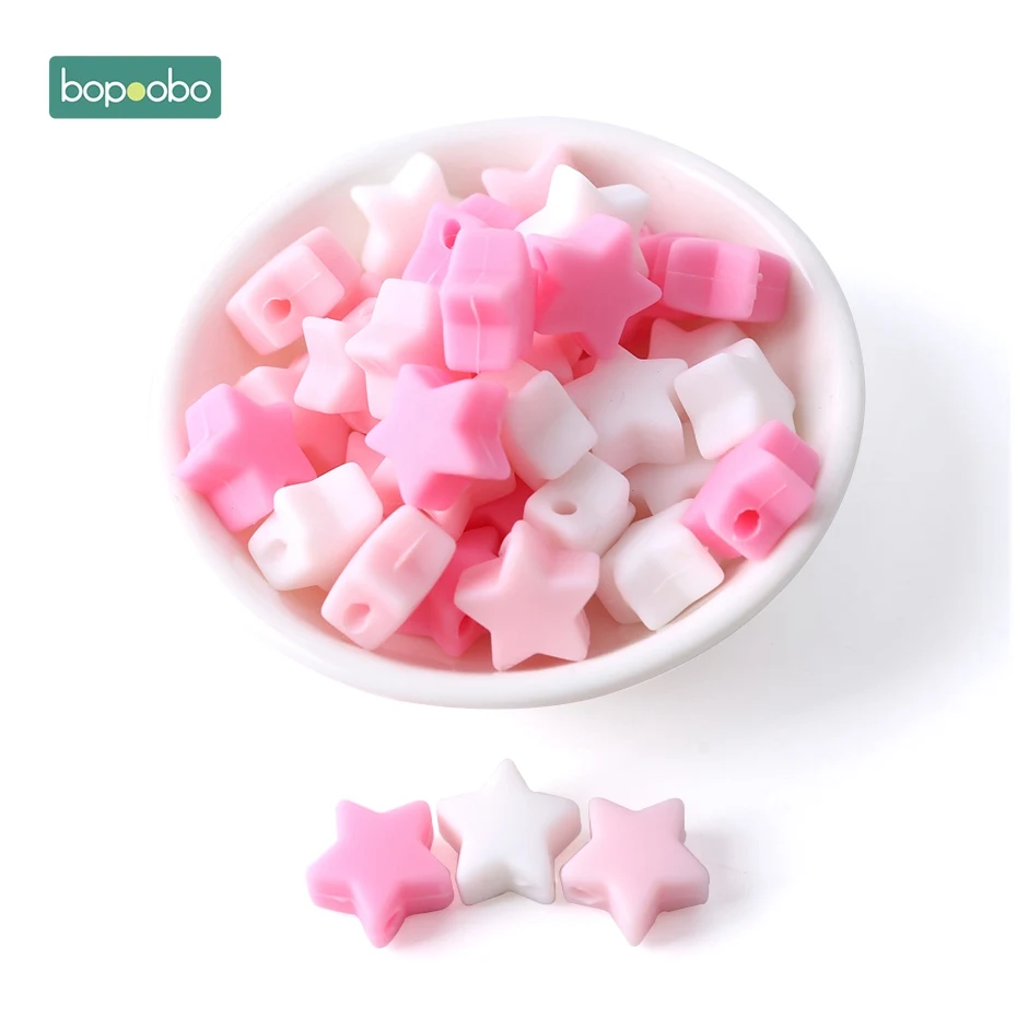 Pink Series Star Bopoobo 20 штук силиконовые звезды бусины Еда Класс Прорезыватель для зубов мини сердце браслет, сделай сам, ювелирное изделие для Прорезыватель для зубов 12 мм круглые бусины Прорезыватель для зубов - Цвет: Pink Series Star