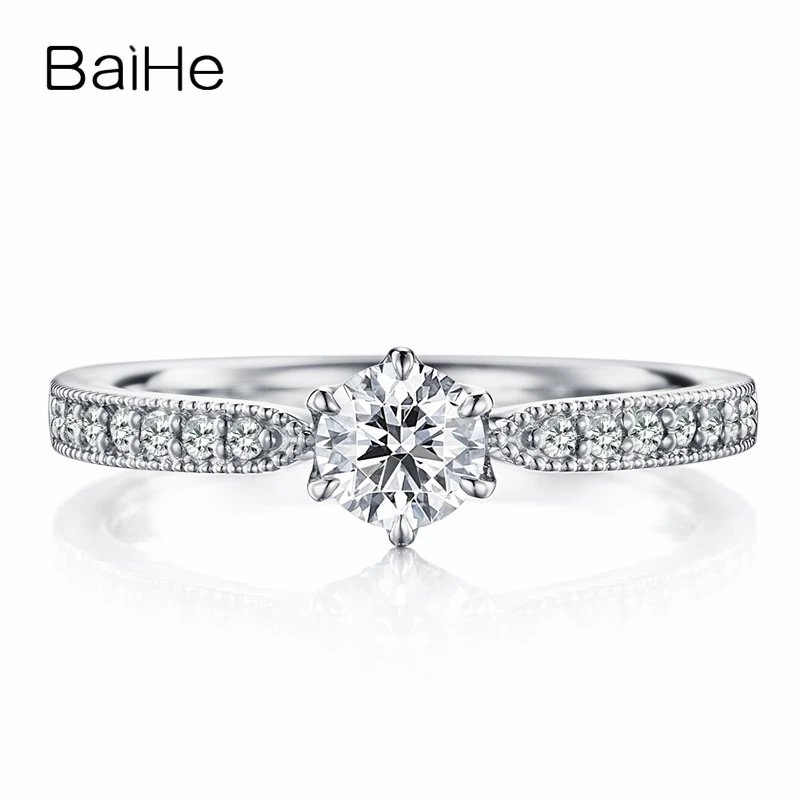 BAIHE однотонное 10K белое золото (AU417) 0.25ct сертифицировано круглой огранки муассанит
