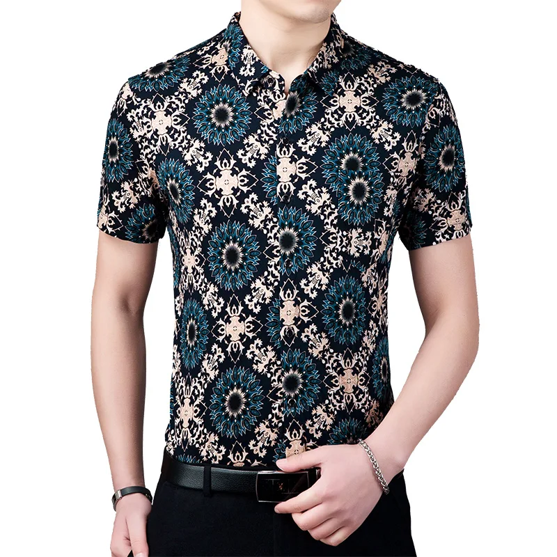 Мужская рубашка с коротким рукавом летняя модная повседневная мужская больших