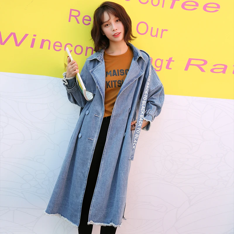 2019 New Fashion Spring Autumn Women's Trench Double Breasted Denim Turn-down Collar Full Sleeve Casual Women Windbreaker TR12 | Женская