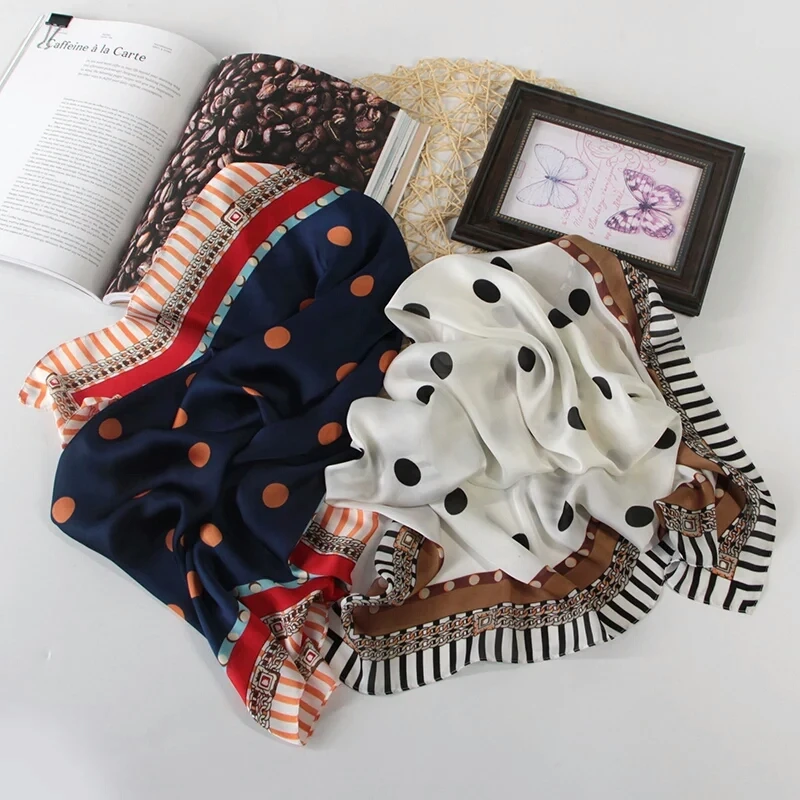 Женский Шелковый атласный шарф в горошек 70 Х70 см|fashion silk scarf|silk fashion scarfsilk scarf |