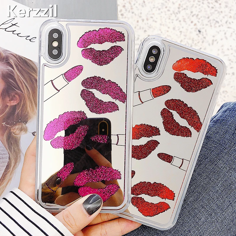 Kerzzil чехол для телефона с зеркальными губами и зыбучим песком iPhone 6 6S 7 8 Plus мягкий