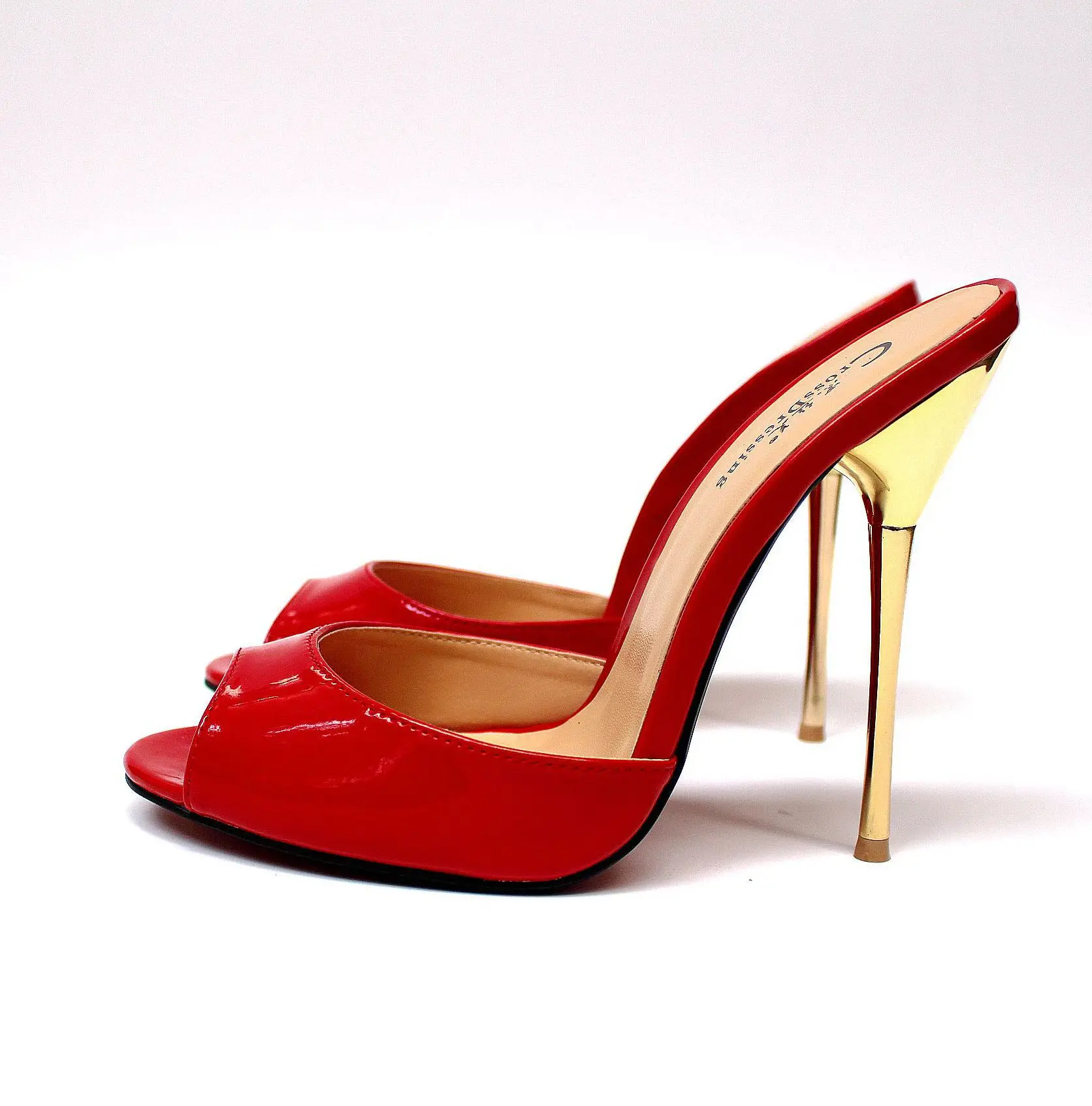 red patent SURU/женские туфли без задника серебристого цвета; женские свадебные туфли на высоком каблуке; босоножки для невесты и подружки невесты; большие размеры 38-46 - Цвет: red patent