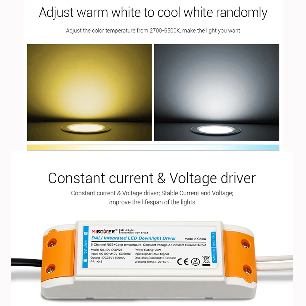 Miboxer DL DOW25 DALI с регулируемой яркостью 25 Вт RGB + CCT светодиодный светильник