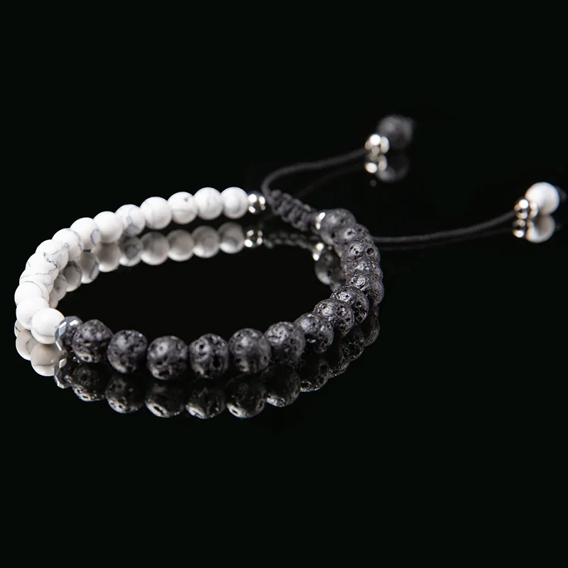 Шарм 8 мм черный белый цвет натуральные камни бусы браслет вулканические