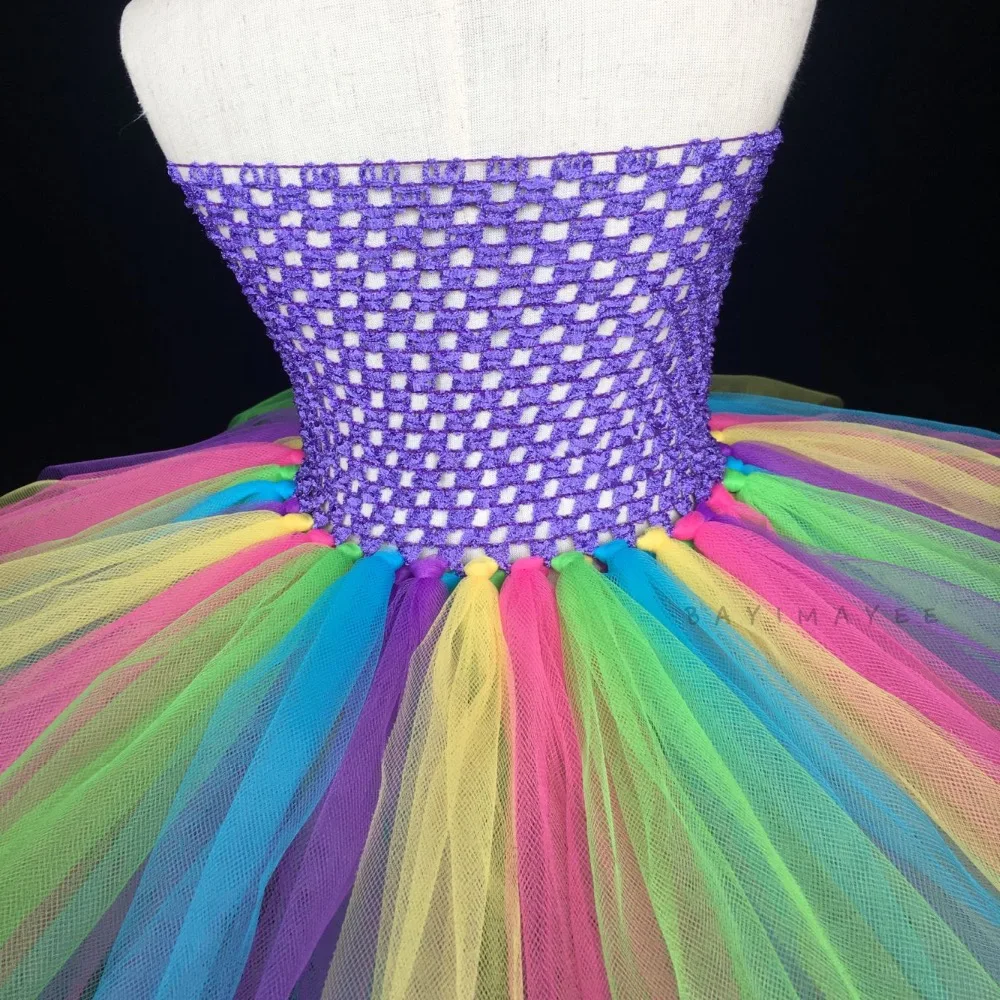 Радужное вязаное платье-пачка для девочек детское двухслойное платье из тюля с
