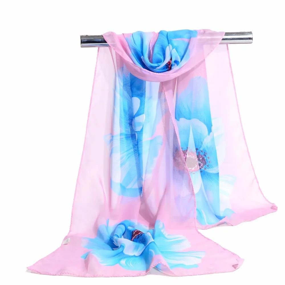 Женский шелковый шарф роскошный женский шифоновый из полиэстера с цветочным