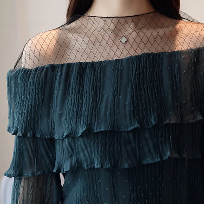 DOSOMA шифон Nesh Лоскутная Блузка рубашка Для женщин Весна осень оборками