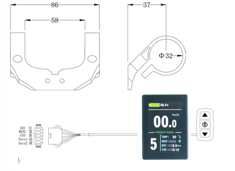Дисплей KT LCD8S 5 контактов водонепроницаемый разъем для ebike|Аксессуары