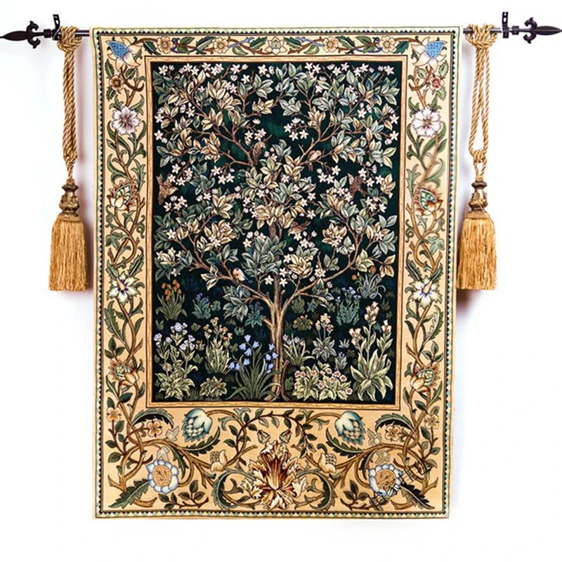 Настенный жаккардовый гобелен Древо жизни William Morris подвесной ковер красного