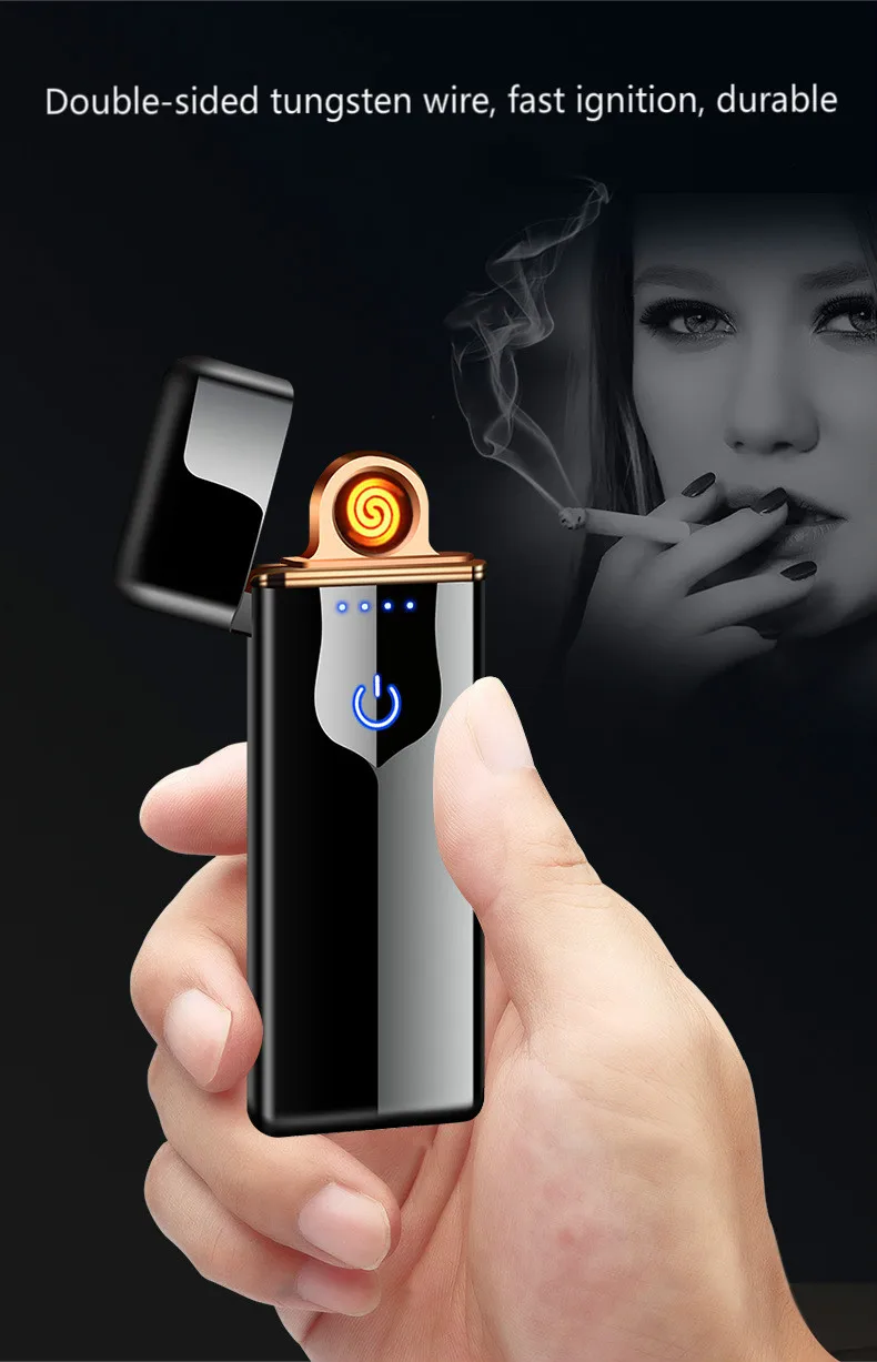 Новая usb зарядка Зажигалка сенсорная Индукционная тонкая перезаряжаемая Зажигалка для сигарет ветрозащитная металлическая электрическая зажигалка гаджеты для мужчин