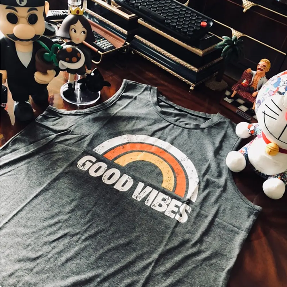 Майка женская Радужная с надписью Good Vibes Повседневная Свободная безрукавка