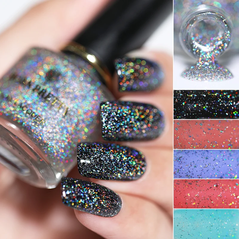 BORN PRETTY голографические Блестки Топ для масел, лака для ногтей Galaxy блестящая голографическая блестящая лак 6 мл Черный Datura серия лак для ногтей