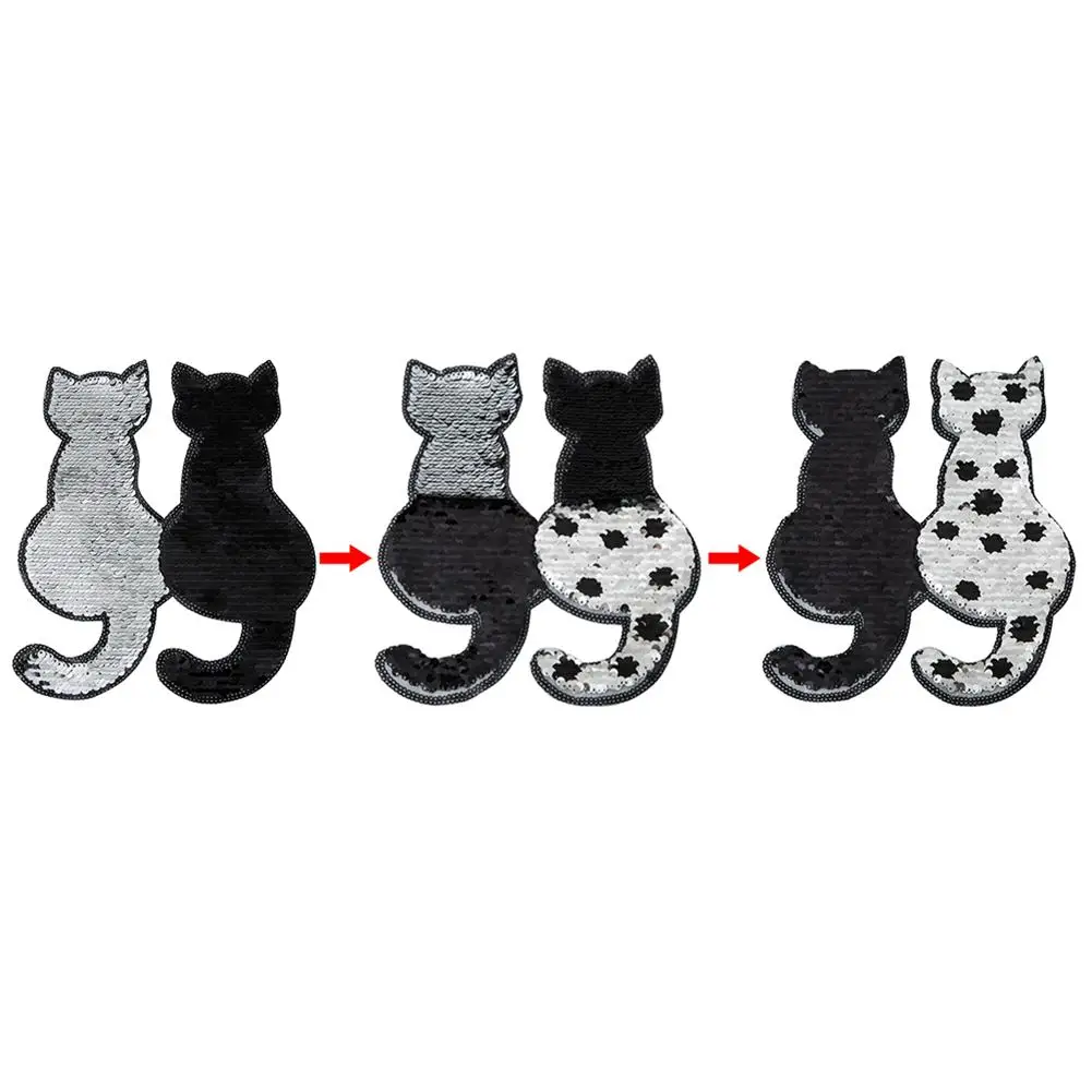 Cat Black 1 шт. блестящая нашивка Реверсивные блестки Меняющие цвет мультяшная кошка панда нашивки для DIY одежды патч наклейки аппликация ремесла - Цвет: Cat Black