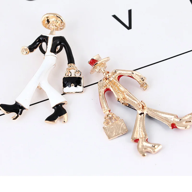 Модные красные брошь с дизайном девочка для женская сумка Pin Цвет платье пальто