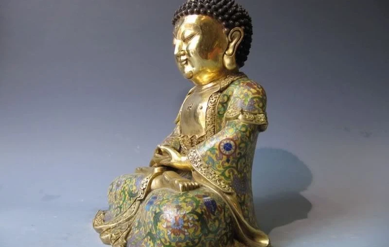 100% Pure Bronze with Cloisonne 24K Gold Gild Sakyamuni Tathagata Buddha Statue | Дом и сад