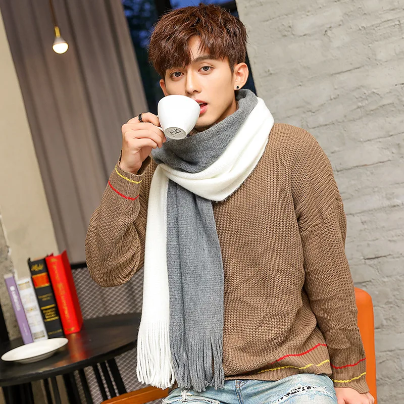 

New Wool Men Scarf black and grey Fashion Scarf Men Winter Patchwork Cotton Business Scarf Luxury Brand Warm Casual Scarves Men