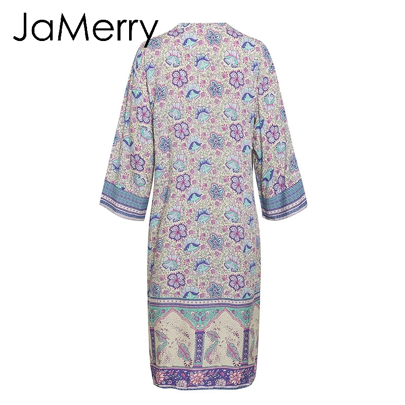 JaMerry Boho Цветочный Принт сокрытия для женщин на лето и весну фиолетовый длинные