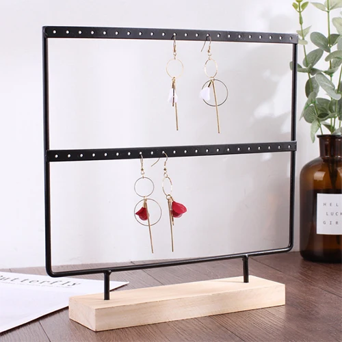 Mordoa 24/44 Holes Wood Earrings Organizer Jewelry Holder Necklace Bracelet Rack 2 Layers Jewelry Display Stand Jewelry Packing - Цвет: Черный
