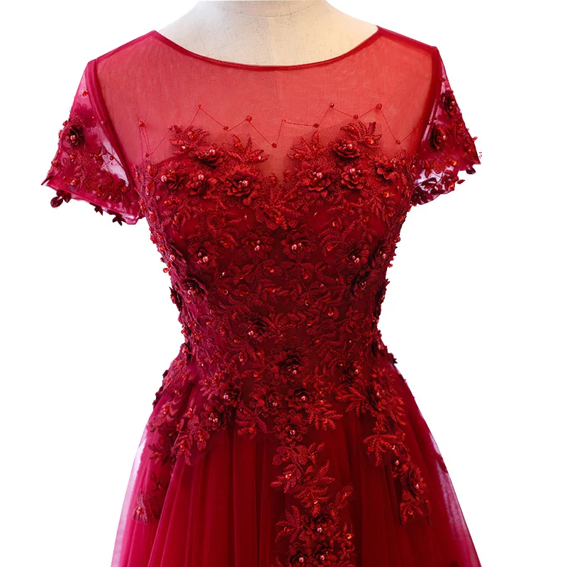 FADISTEE Новое поступление элегантное вечернее платье для выпускного вечера Vestido de Festa ТРАПЕЦИЕВИДНОЕ кружевное Бисероплетение круглый вырез 3d-цветочные аппликации бордовый