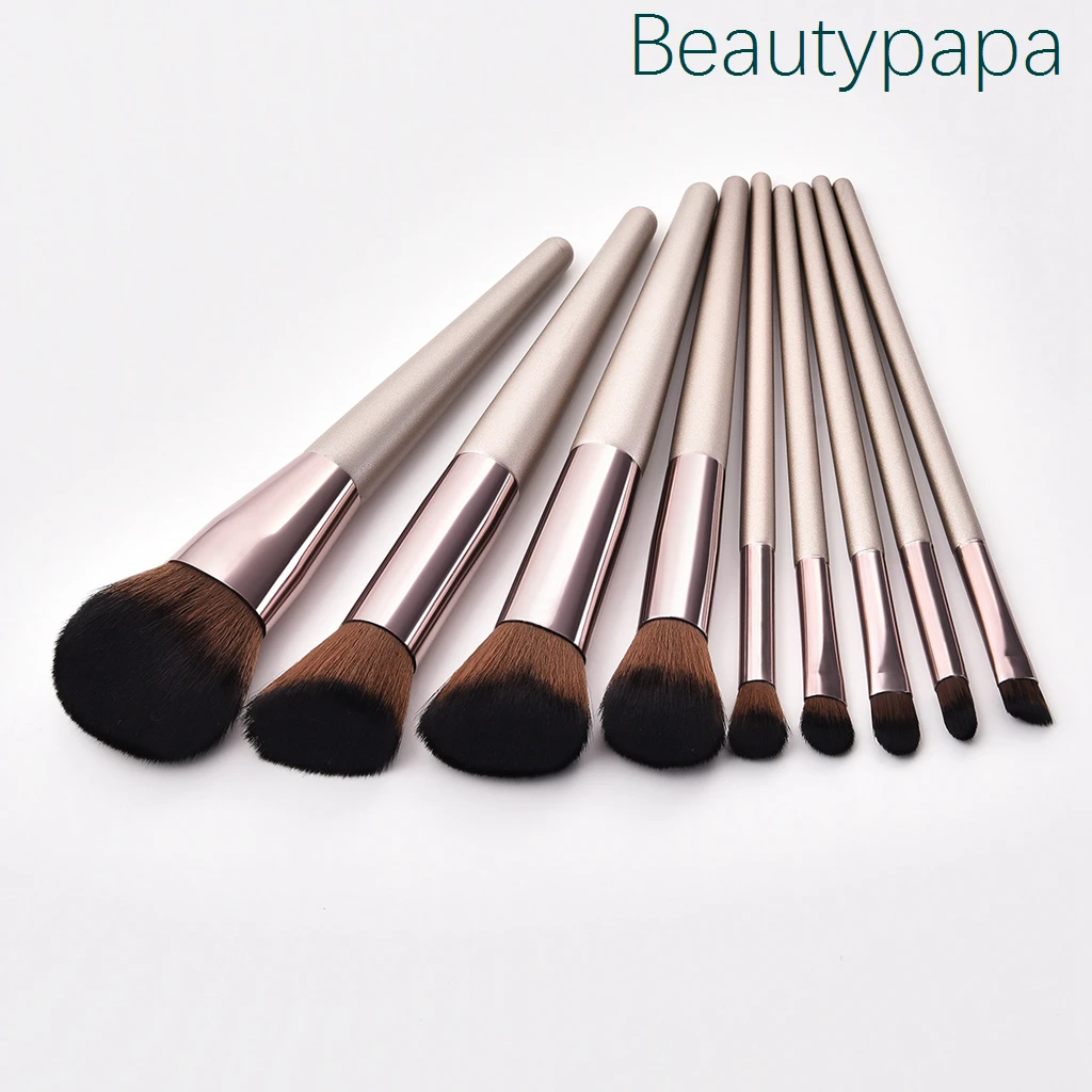BeautyPaPa 9 шт кофейных профессиональных кистей для макияжа набор включает в себя кожаный мешок+ тени для век консилер кисти-Макияж инструмент