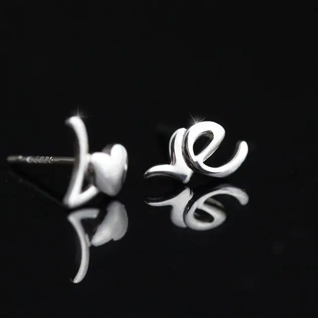 XUBCHC Irregular Letter Love White Steel Stud Earrings Asymmetry Earring Fashion Jewelry for Women Best Gift | Украшения и