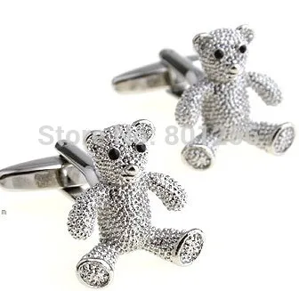 Акция! Запонки с мишкой из медного материала серебристого цвета|bear cufflinks|cufflinks