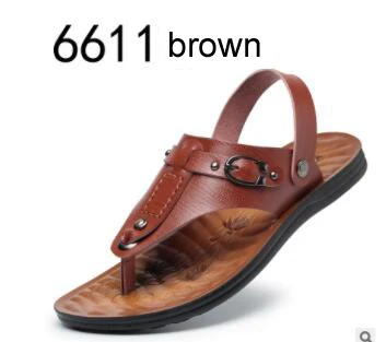 6611 brown Сандалии кожаные мужские летние повседневные пляжные ботинки Роскошные шлепанцы Нескользящие тапочки для мужчин Высокое качество брендовые Дизайнерские мужские Тапочки - Цвет: 6611 brown