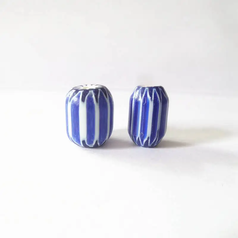 Сине-белые бусины из Китая, непальская ручная обработка под старину, стеклянные бусины, 10 бусин TSB0026