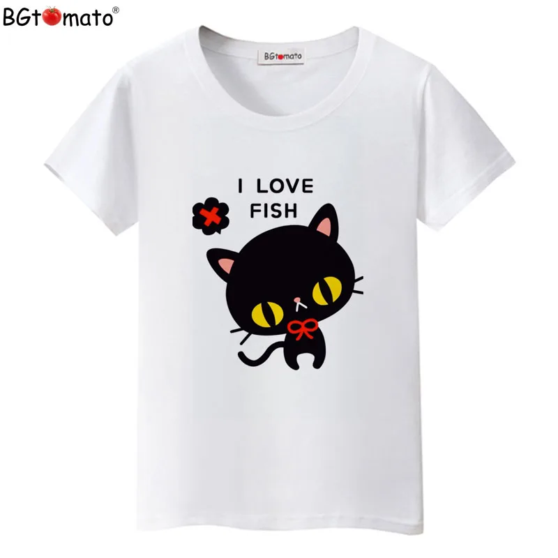 Футболка BGtomato I love my fish black cat топы футболки супер милая Милая женская футболка