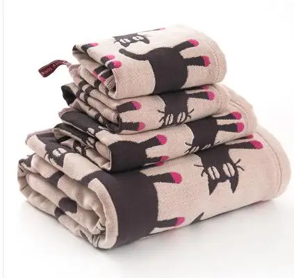 

3pcs cotton gauze face towel set cats pattern thick wash towel adult