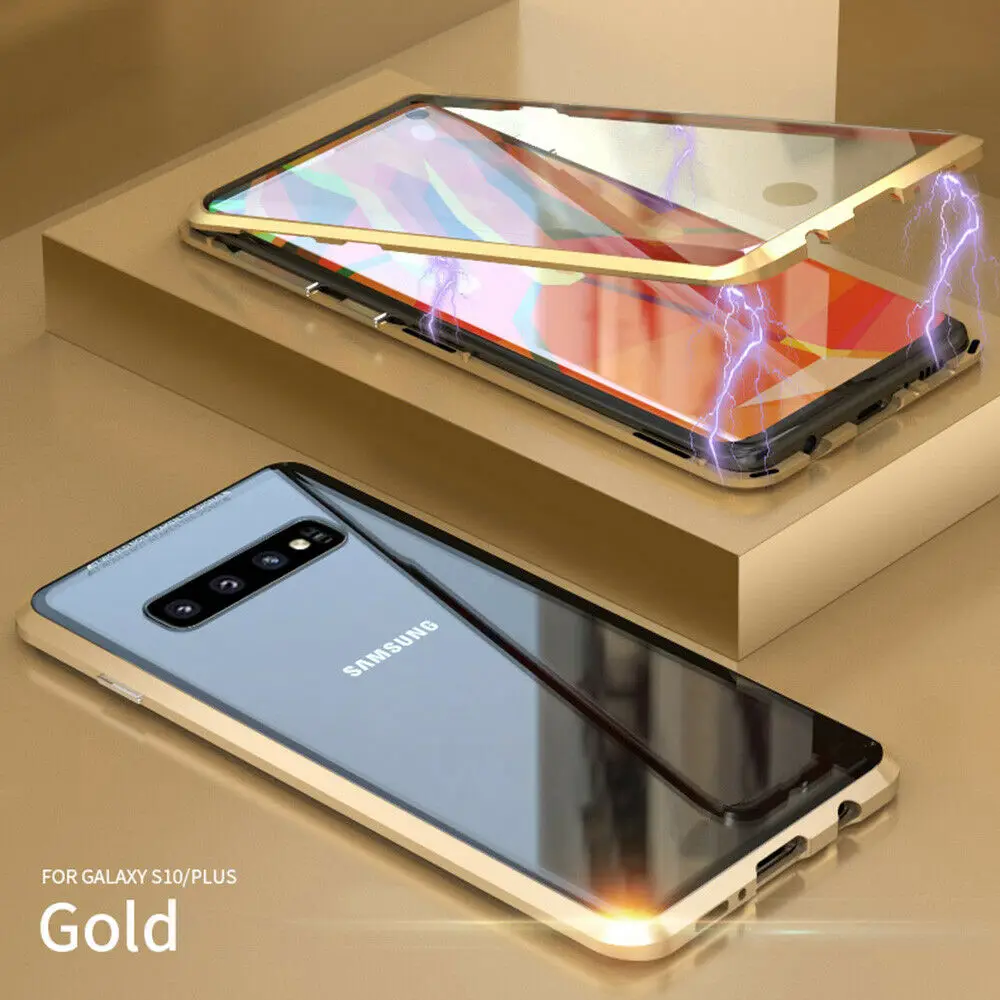 Для samsung Galaxy S10 S9 S8 плюс S10E Note 9 8 360 градусов Экран протектор стеклянный магнит чехол для мобильного телефона для iPhone 8 7 Plus X XS Max XR - Цвет: Gold Gold