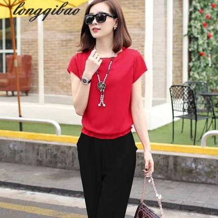 Женский шифоновый костюм свободного покроя однотонный в Корейском стиле из двух