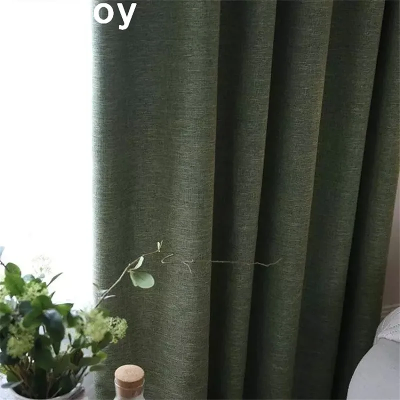 Темно зеленые льняные хлопковые плотные затемняющие оконные шторы C1023 панель для