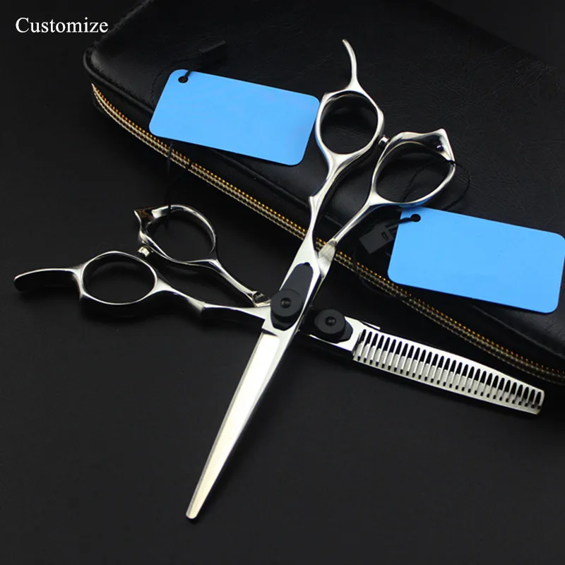 

Customize logo japan 440c 6'' hair salon scissors set cutting barber makas haircut scissor Thinning shears hairdressing scissors