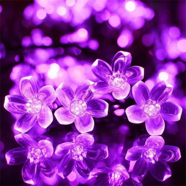 Purple Солнечный струнный светильник s 50 светодиодный Цветок Водонепроницаемая струнная Фея Рождественская елка светильник вечерние свадебные Новогодние украшения Гирлянда - Испускаемый цвет: Purple