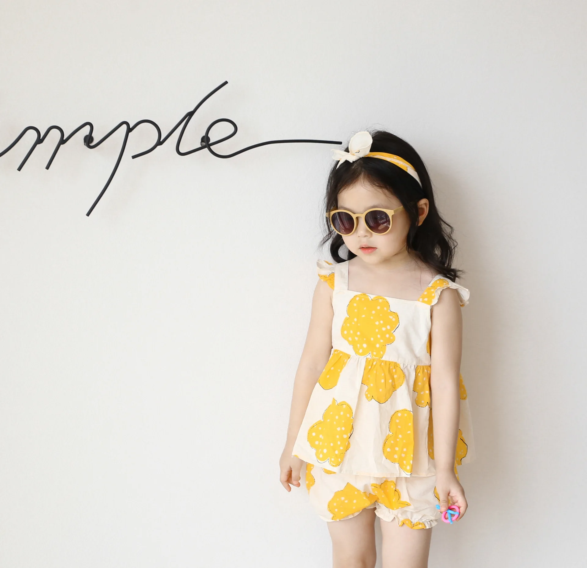 Хлопковый костюм на бретельках для девочек в Корейском стиле летний с шортами