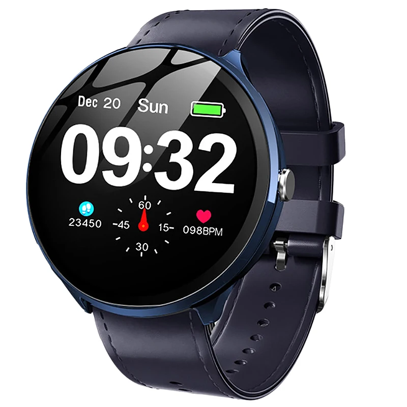 Kospet V12 Smartwatch мониторинг кислорода в крови/пульс/дыхательный свет/закаленное стекло кожаные Смарт-часы водонепроницаемые - Цвет: Blue