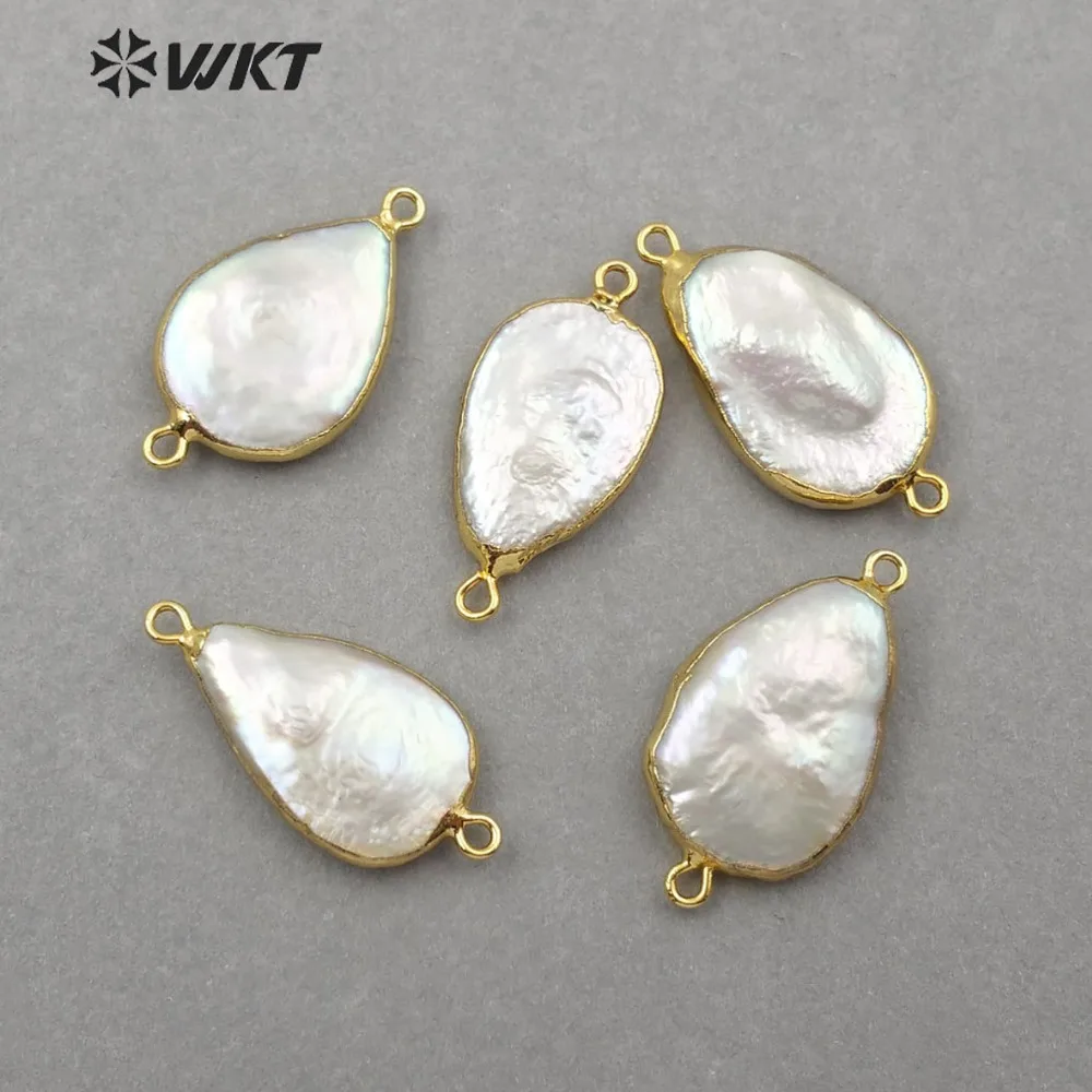 

WT-JP130 Natural freshwater pearl water drop shape Connector Sea Shell Pendant For Women Bracelet Necklace Jewelry Making